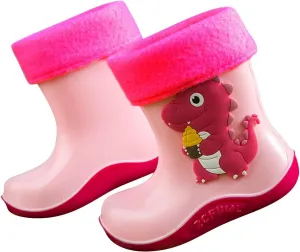 Toddler Kids Dinosaur Lightweight aterproof Rain Boot with Cozy ining Outdoor Boots for Boys Raining Boots Toddler