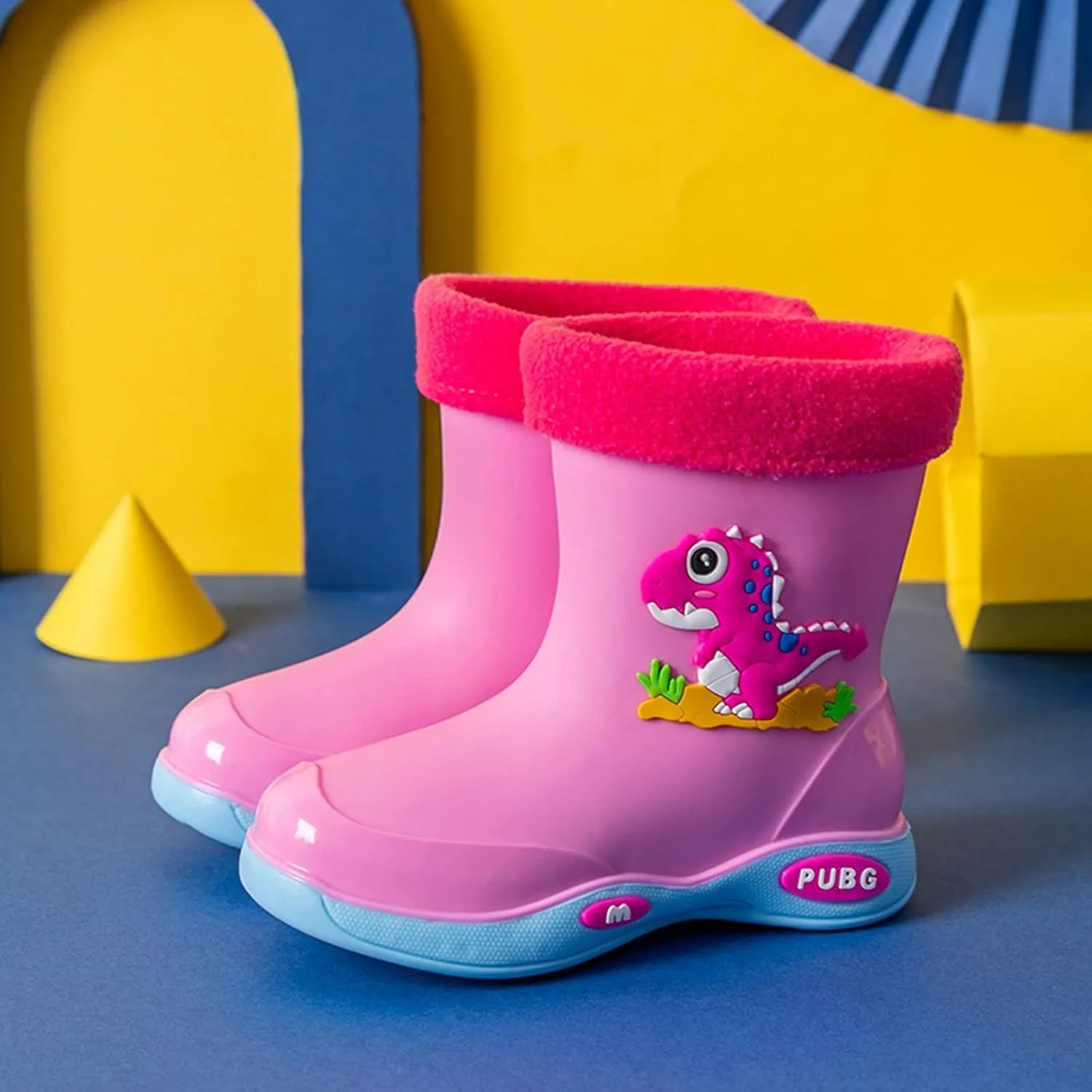 Toddler Kids Lightweight Waterproof Rain Boot with Cozy ining Outdoor Boots for Boys Girls Rubber Water Shoes