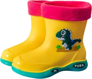 Toddler Kids Lightweight Waterproof Rain Boot with Cozy ining Outdoor Boots for Boys Girls Rubber Water Shoes
