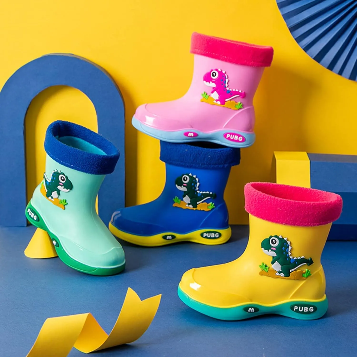 Toddler Kids Lightweight Waterproof Rain Boot with Cozy ining Outdoor Boots for Boys Girls Rubber Water Shoes