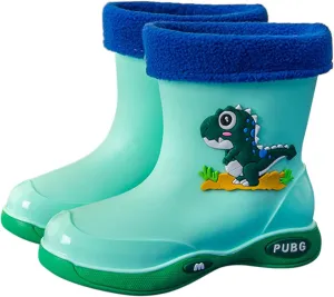 Toddler Kids Lightweight Waterproof Rain Boot with Cozy ining Outdoor Boots for Boys Girls Rubber Water Shoes