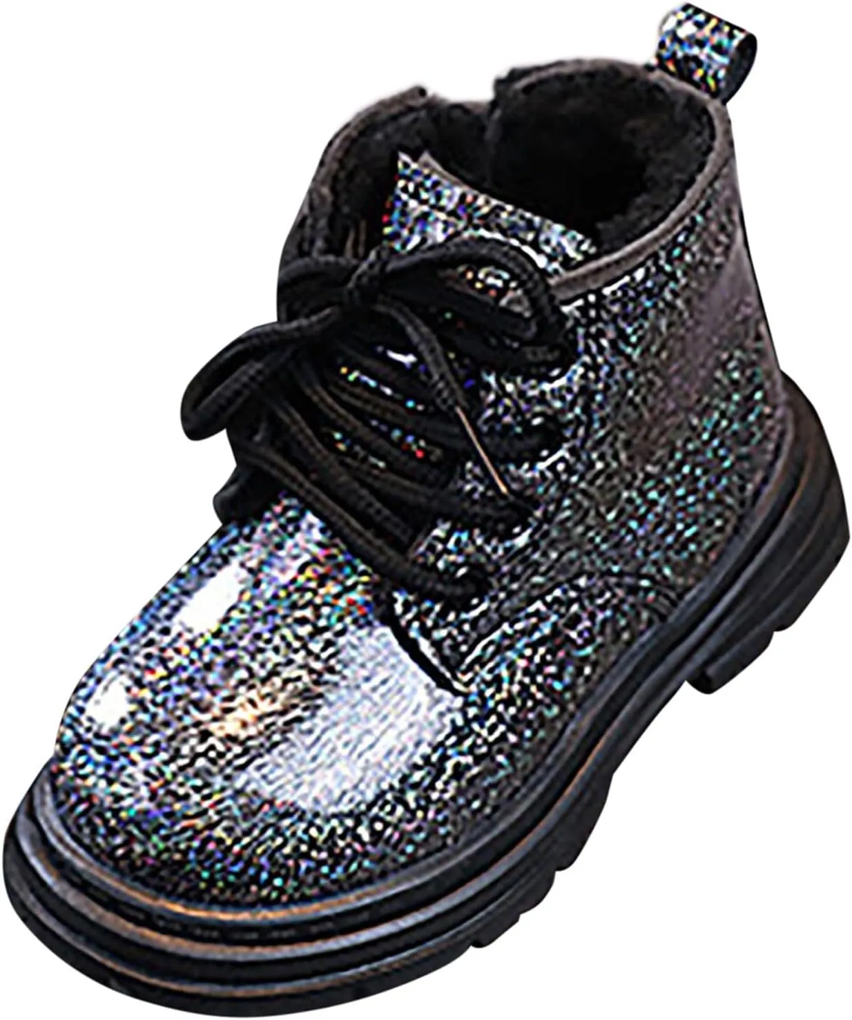 Toddler Winter Boots Little Boys Girls Sparkling Fleece Lined Outdoor Snow Shoes Lace Up Glitter Ankle Boot Shoes
