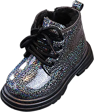 Toddler Winter Boots Little Boys Girls Sparkling Fleece Lined Outdoor Snow Shoes Lace Up Glitter Ankle Boot Shoes