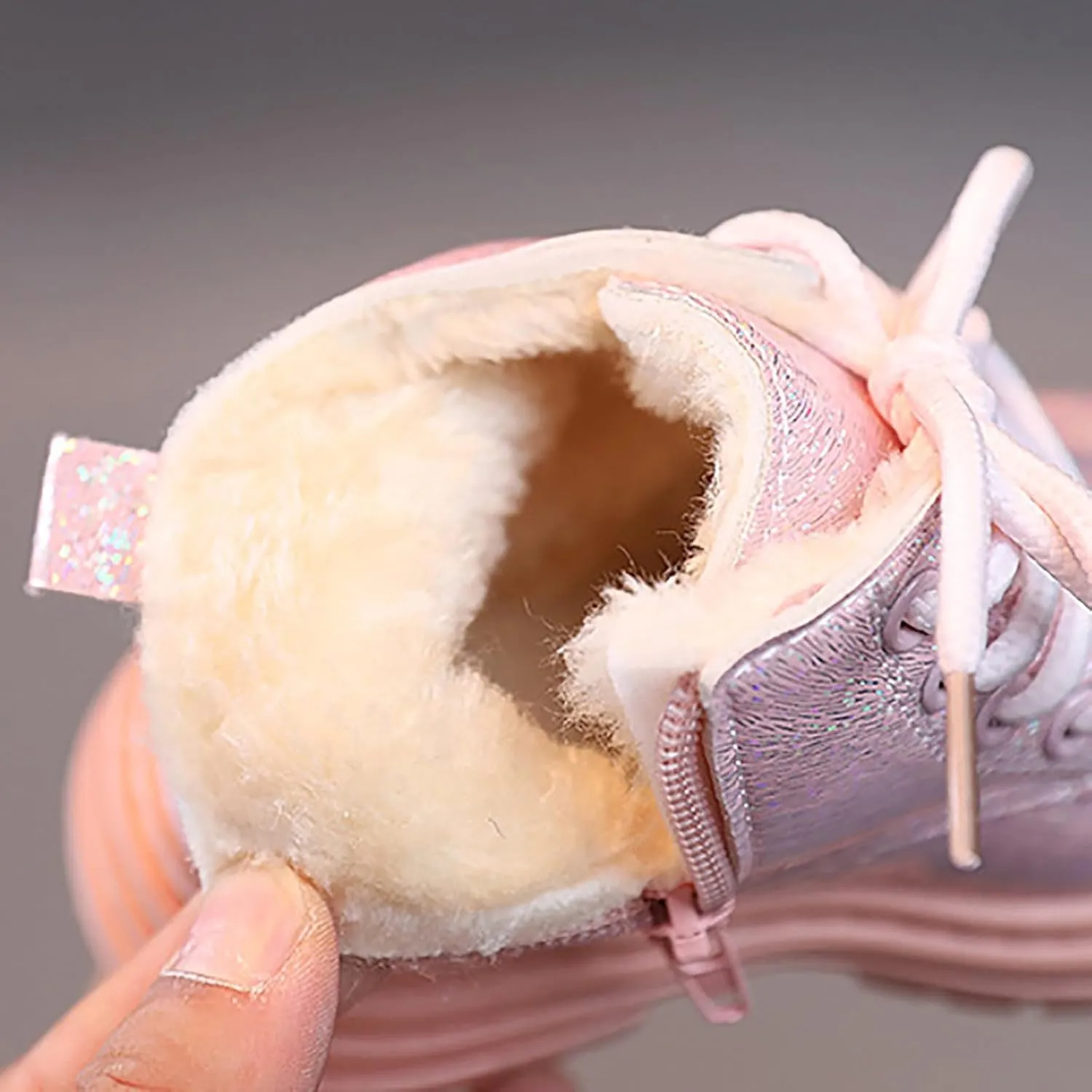 Toddler Winter Boots Little Boys Girls Sparkling Fleece Lined Outdoor Snow Shoes Lace Up Glitter Ankle Boot Shoes