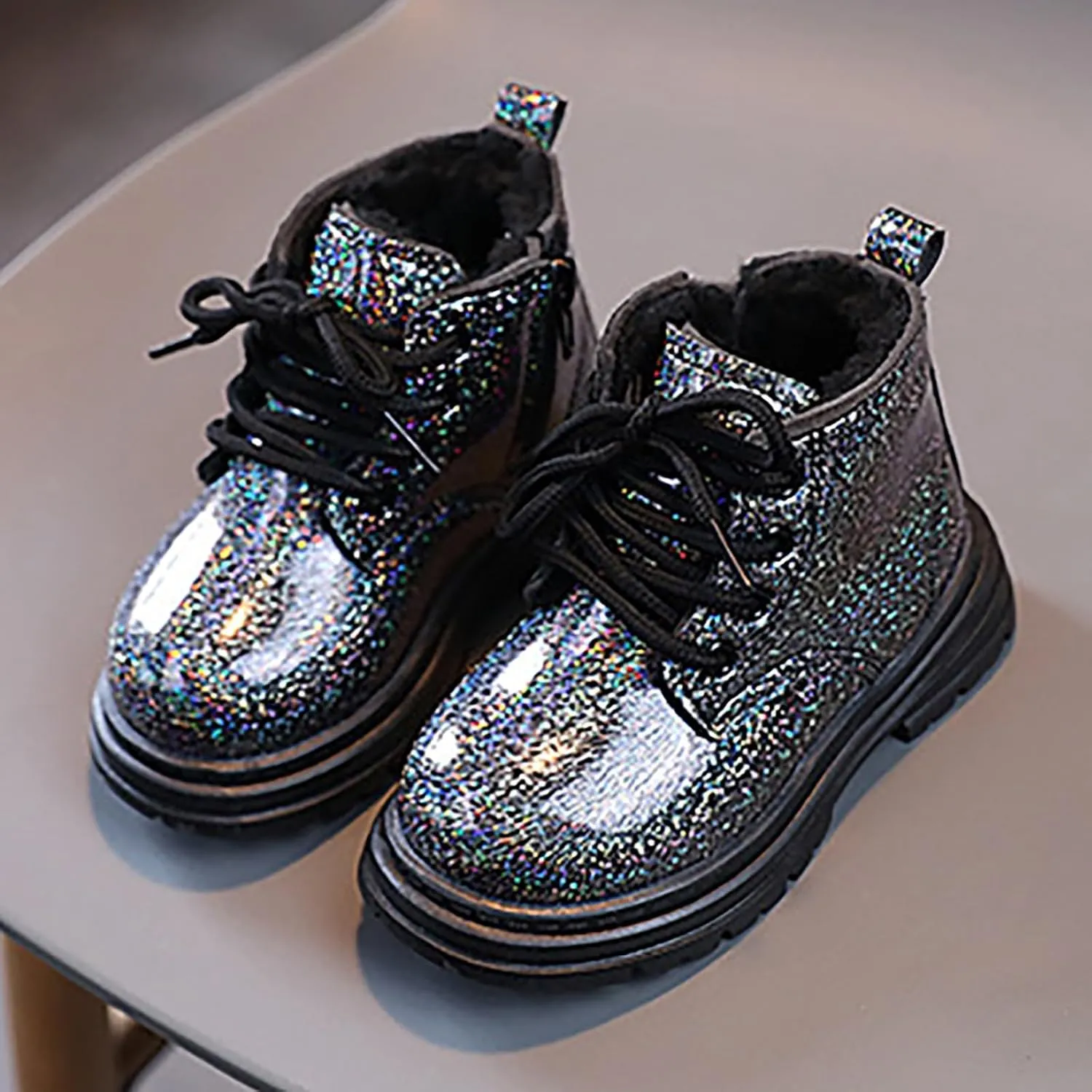 Toddler Winter Boots Little Boys Girls Sparkling Fleece Lined Outdoor Snow Shoes Lace Up Glitter Ankle Boot Shoes