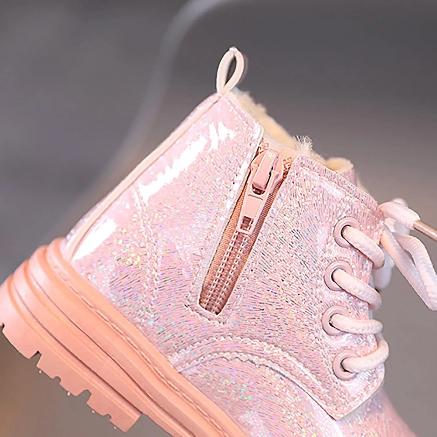 Toddler Winter Boots Little Boys Girls Sparkling Fleece Lined Outdoor Snow Shoes Lace Up Glitter Ankle Boot Shoes