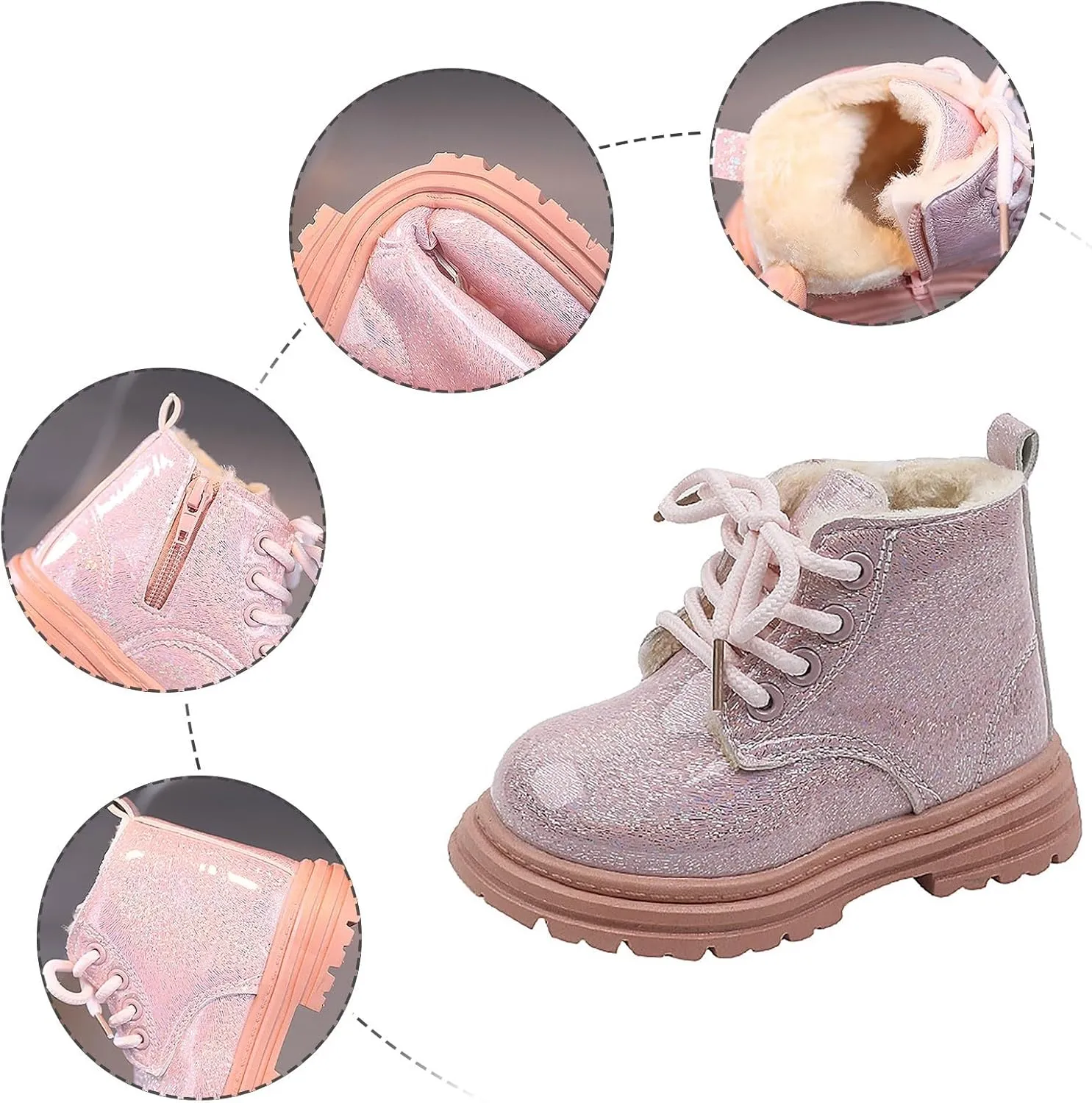 Toddler Winter Boots Little Boys Girls Sparkling Fleece Lined Outdoor Snow Shoes Lace Up Glitter Ankle Boot Shoes