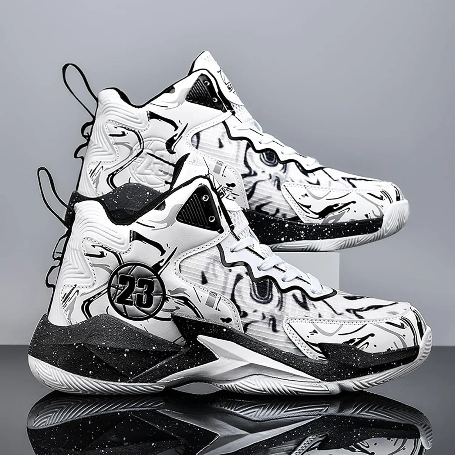 Unisex Basketball Shoes Anti Slip Breathable Fashionable Graffiti Sports Training Boots