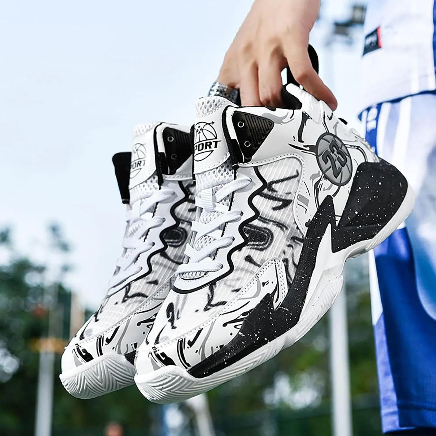 Unisex Basketball Shoes Anti Slip Breathable Fashionable Graffiti Sports Training Boots