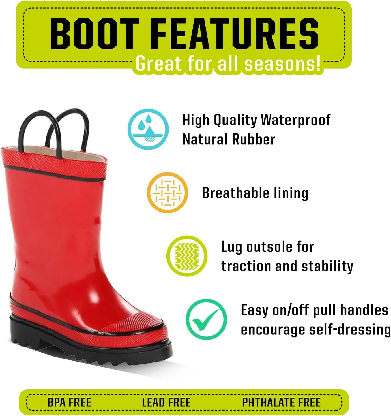 Western Chief Firechief 2 Rain Boots for Toddlers and Kids  Waterproof Pull-On Boots for Boys and Girls