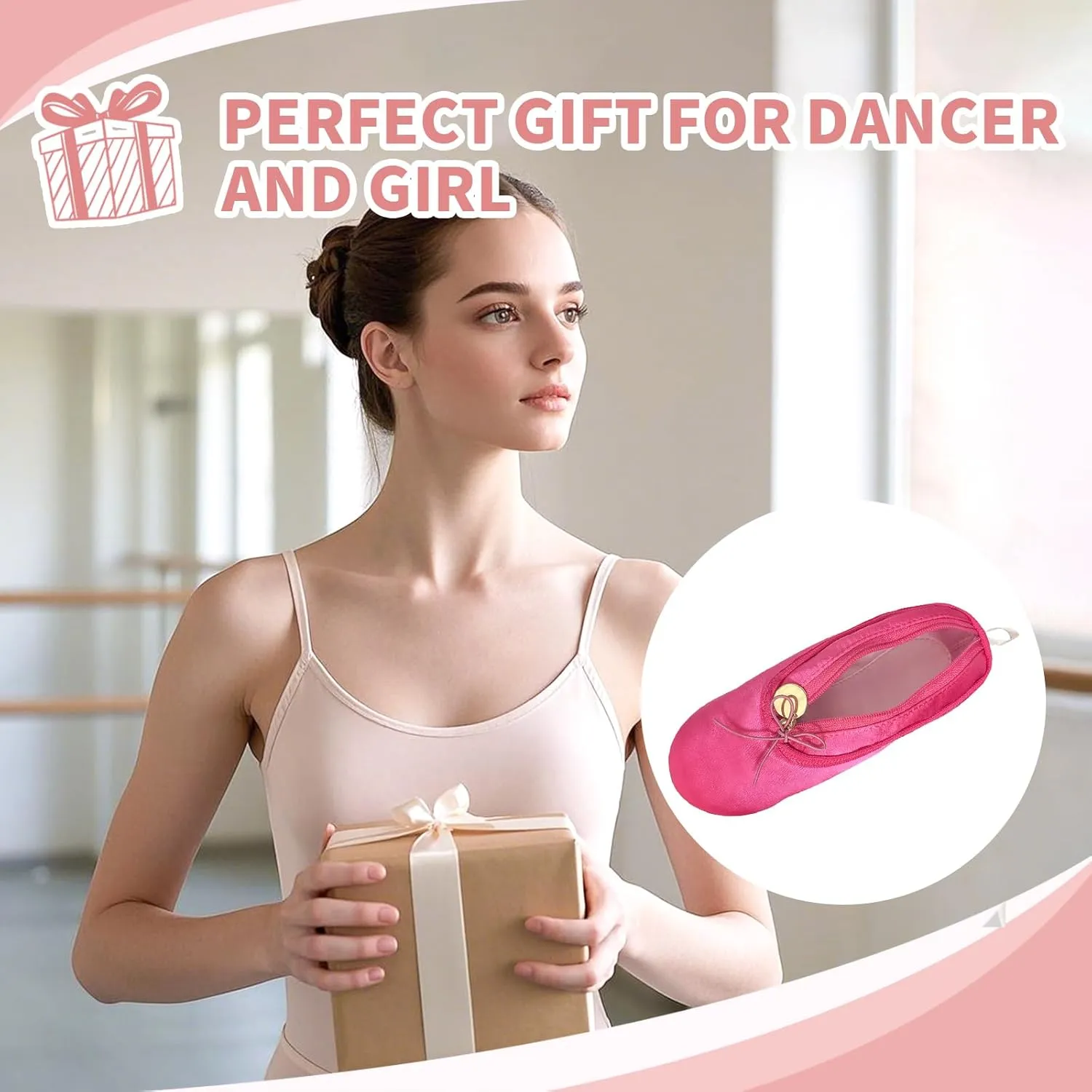 WKLOUYHE Ballet Shoe Makeup Bag Ballet Slipper Pouch Mini Makeup Bag Dancers Gifts Dance Bag for Girls (Bright Pink)