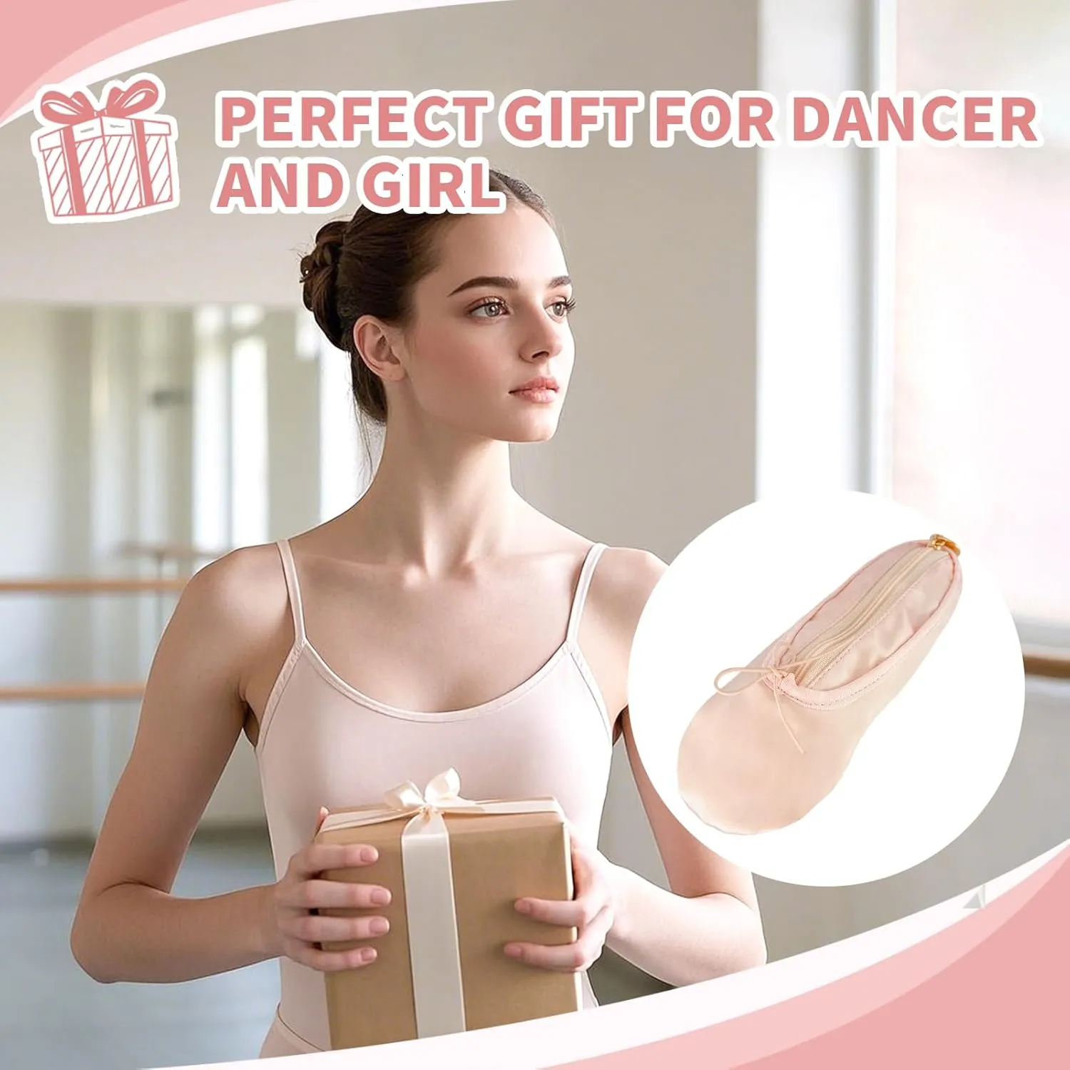 WKLOUYHE Ballet Shoe Makeup Bag Ballet Slipper Pouch Mini Makeup Bag Dancers Gifts Dance Bag for Girls (Pink)