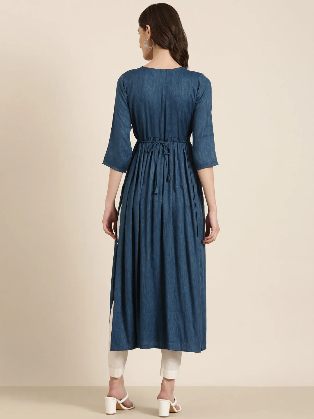 Women Teal Ethnic Motifs Thread Work Anarkali Kurta