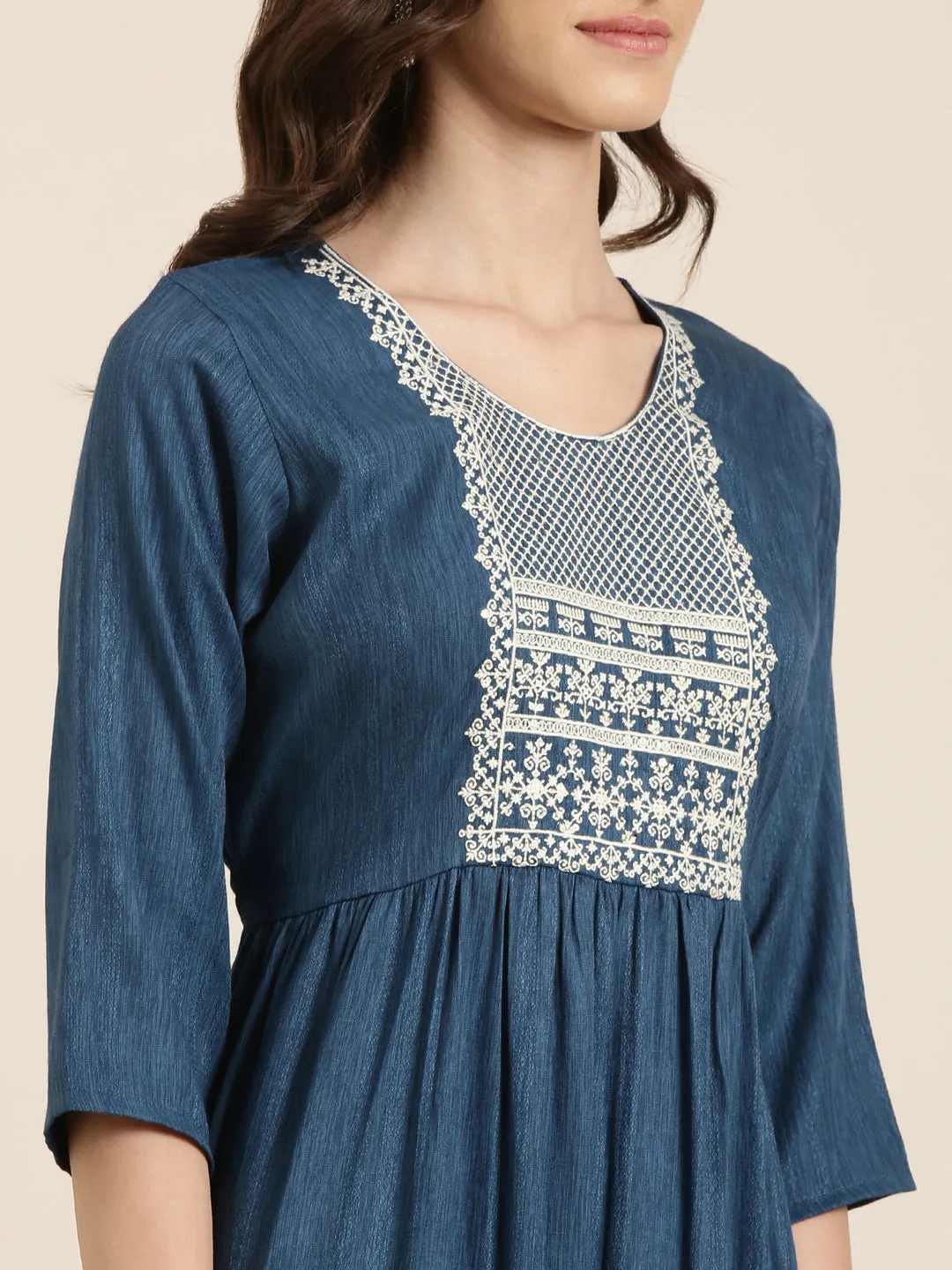 Women Teal Ethnic Motifs Thread Work Anarkali Kurta