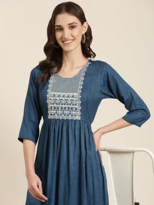 Women Teal Ethnic Motifs Thread Work Anarkali Kurta