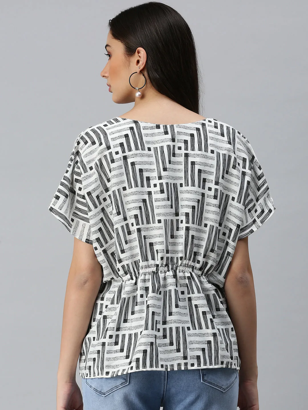 Women White Geometric Printed Crepe Top