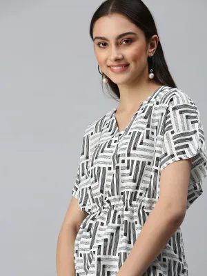 Women White Geometric Printed Crepe Top