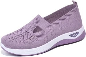 Women's Athletic Walking Shoes Arch Support Non Slip Work Shoes Slip On Casual Mesh-Comfortable Tennis Workout Sneakers Orthopedic Breathable Soft Shoes Athletic Fashion Sneakers