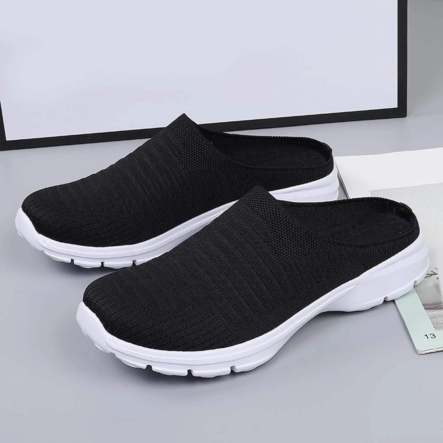 Women's Backless Slip on Mesh Sneakers Shoes Womens Tennis Shoes Loafers Black Casual Shoes Women's Fashion Sneakers Brown Tennis Shoe Loafers Shoe