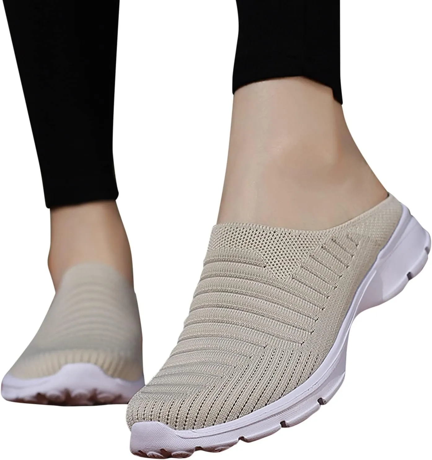 Womens Breathable Mesh Walking Mules Sneakers Womens Running Shoes Mesh Breathable Casual Tennis Shoes White Platform Sneakers Slip On Tennis Shoe Cross Trainer Shoe
