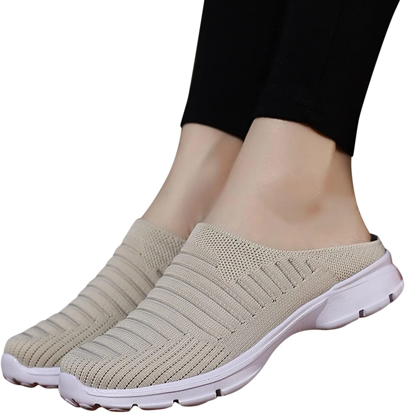 Womens Breathable Mesh Walking Mules Sneakers Womens Running Shoes Mesh Breathable Casual Tennis Shoes White Platform Sneakers Slip On Tennis Shoe Cross Trainer Shoe