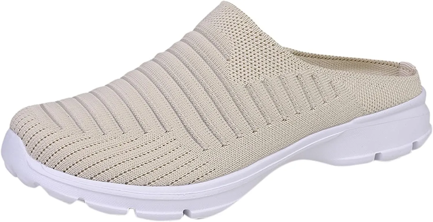 Womens Breathable Mesh Walking Mules Sneakers Womens Running Shoes Mesh Breathable Casual Tennis Shoes White Platform Sneakers Slip On Tennis Shoe Cross Trainer Shoe