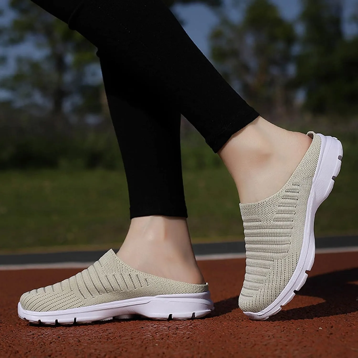 Womens Breathable Mesh Walking Mules Sneakers Womens Running Shoes Mesh Breathable Casual Tennis Shoes White Platform Sneakers Slip On Tennis Shoe Cross Trainer Shoe