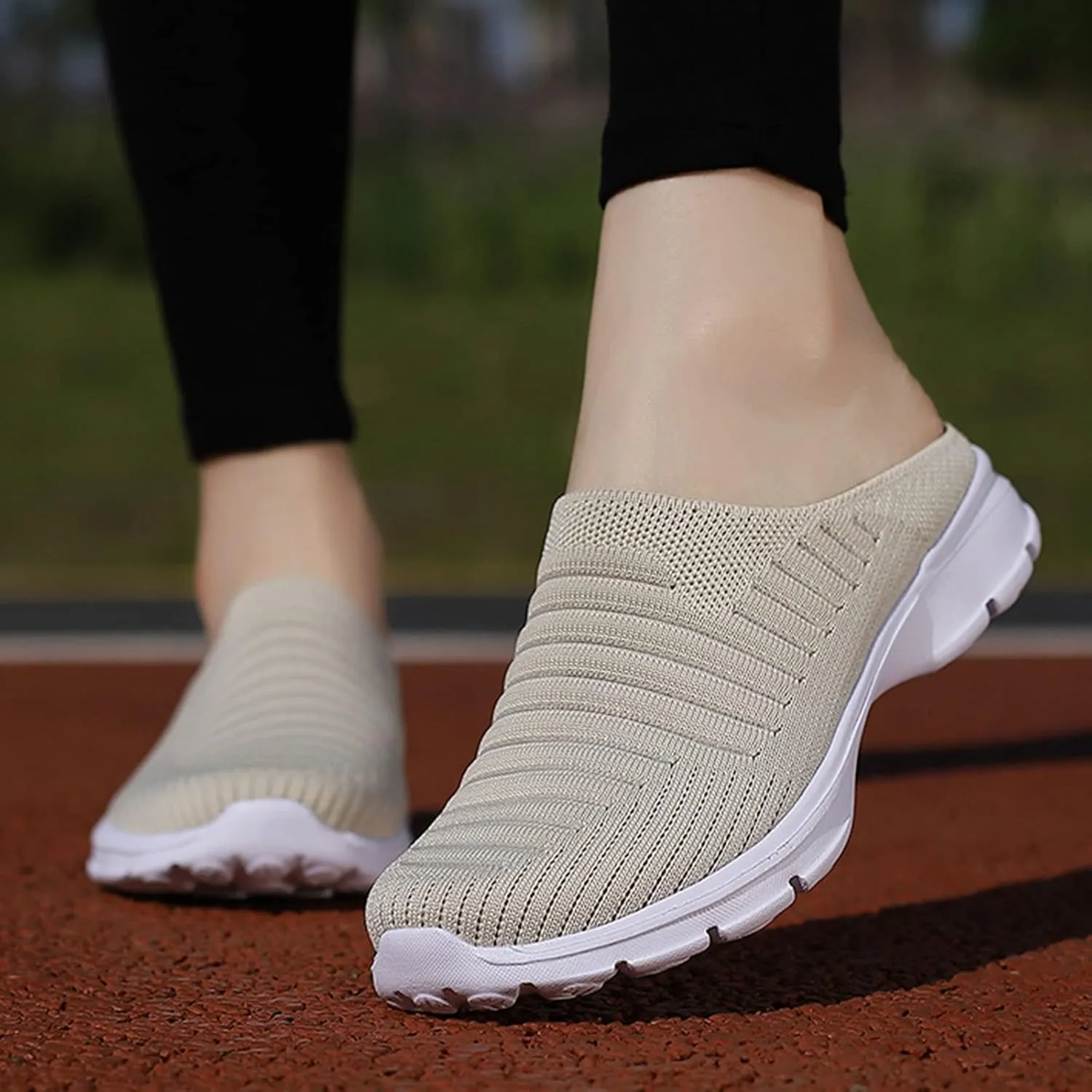 Womens Breathable Mesh Walking Mules Sneakers Womens Running Shoes Mesh Breathable Casual Tennis Shoes White Platform Sneakers Slip On Tennis Shoe Cross Trainer Shoe