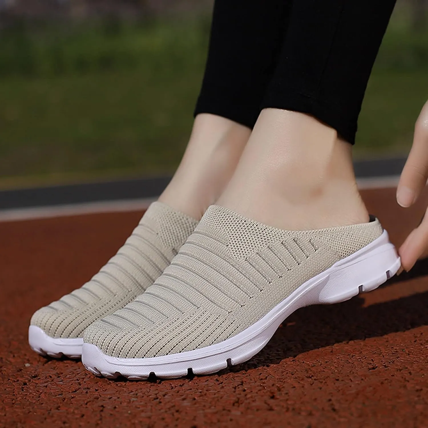 Womens Breathable Mesh Walking Mules Sneakers Womens Running Shoes Mesh Breathable Casual Tennis Shoes White Platform Sneakers Slip On Tennis Shoe Cross Trainer Shoe
