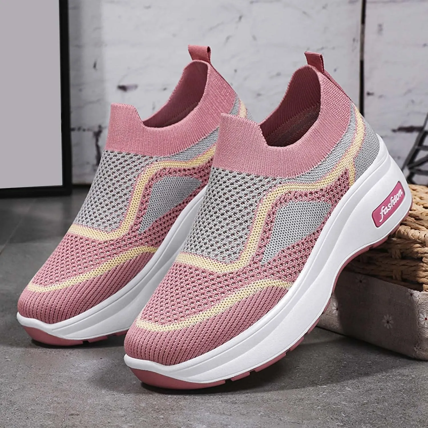 Womens Elastic Slip On Shoes Casual Comfortable Walking Sneakers Lightweight Canvas Flats Non Slip Loafers