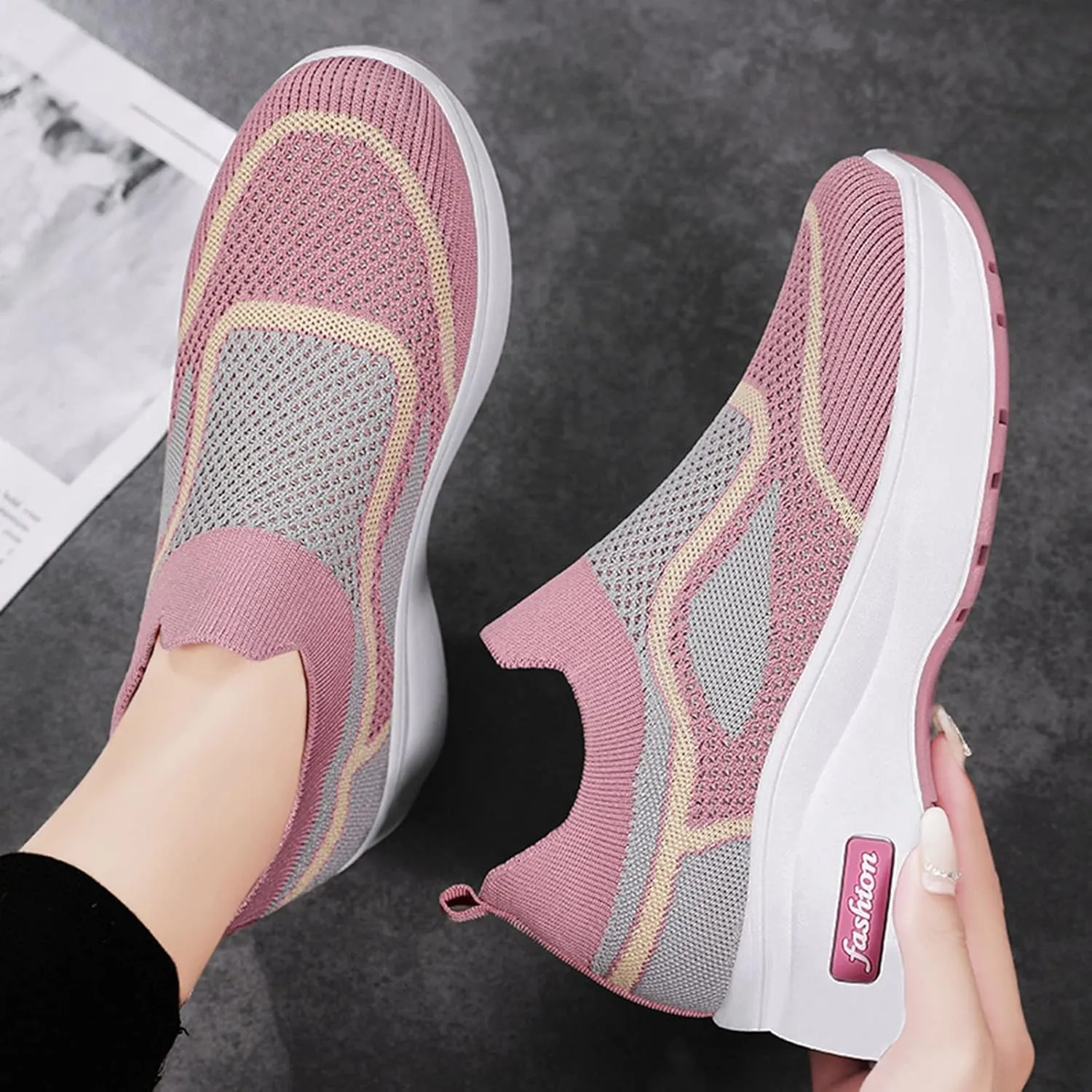 Womens Elastic Slip On Shoes Casual Comfortable Walking Sneakers Lightweight Canvas Flats Non Slip Loafers