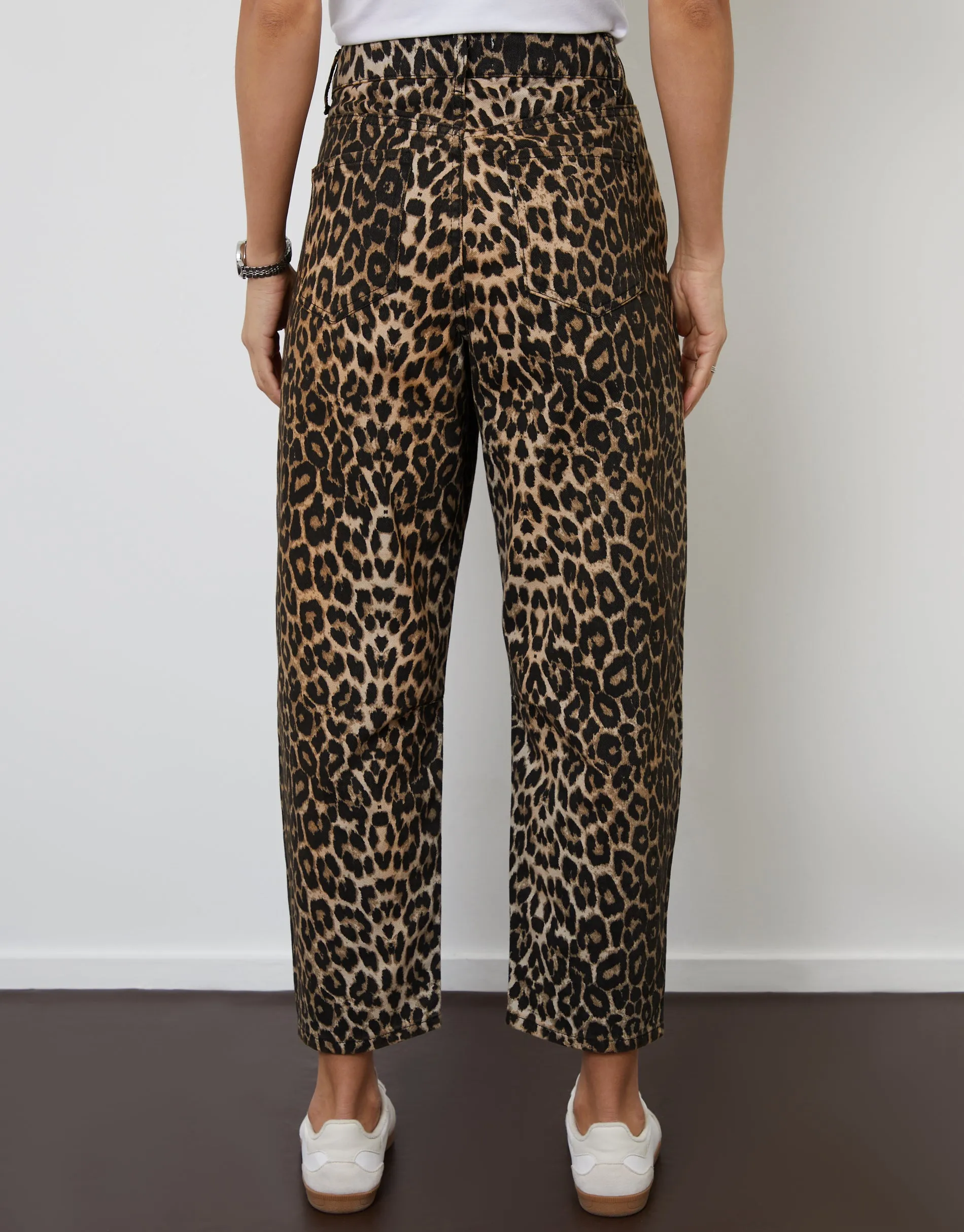 Women's Leopard Print Barrel Leg Denim Jeans