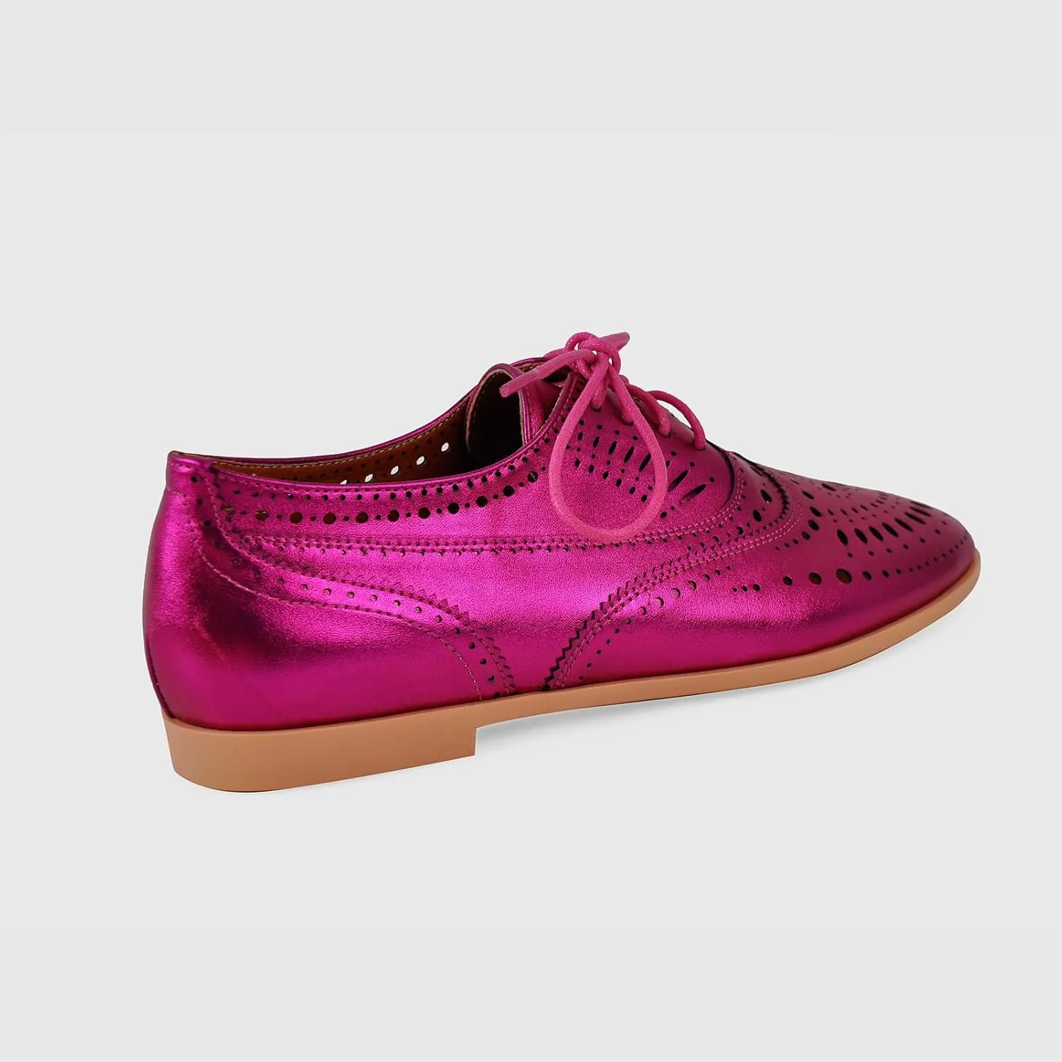 Women's Metallic Leather Oxfords Perforated Lace-up Wingtips Flats Chic Casual Brogue Dress Shoes