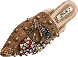 Women's Pointed Toe Rhinestone Mules Suede Slip-on Mules Slides Rivet Mules Flats Dress Sandals