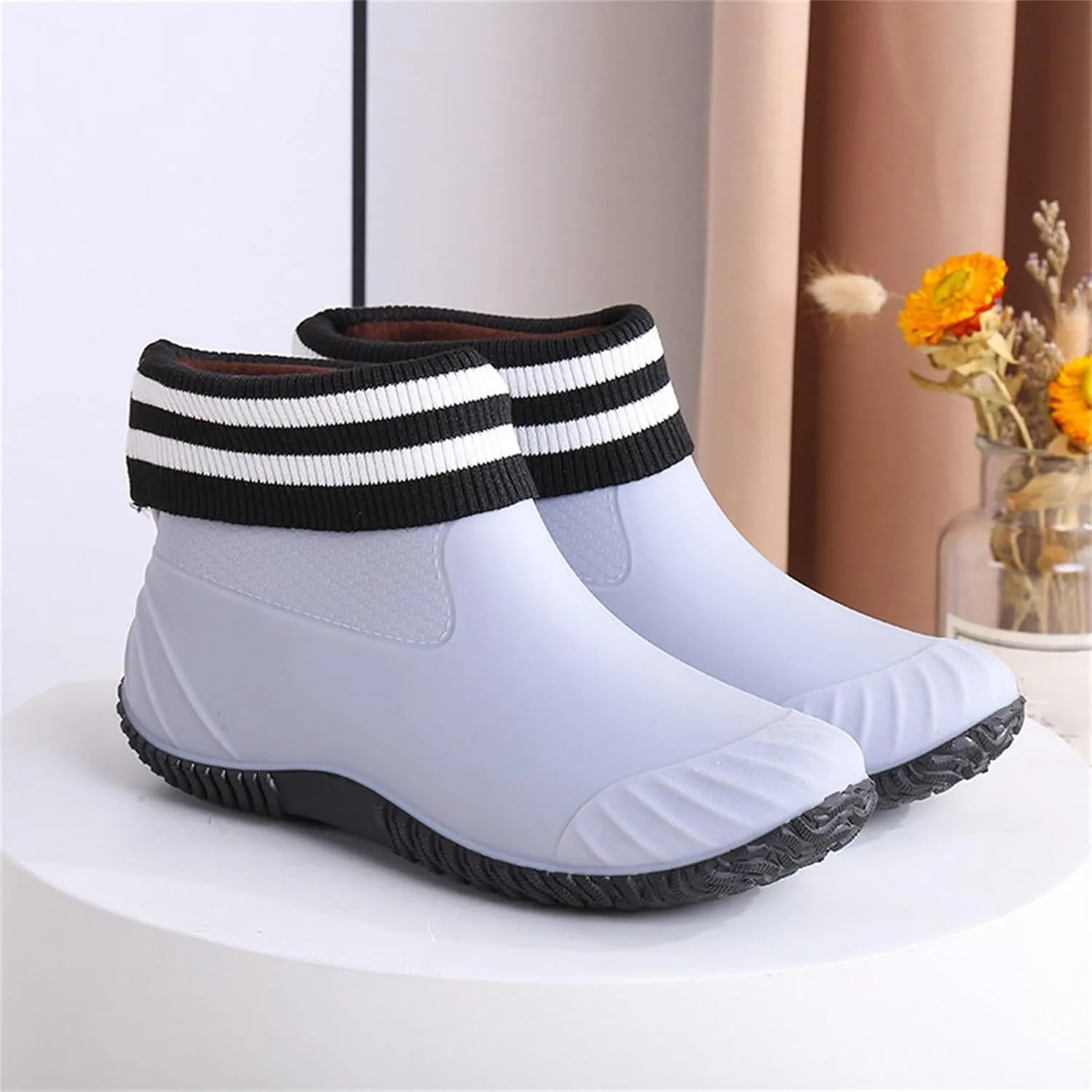 Womens Rain Boots Ankle Knit Lined Mens Grounded Footwear Booties with Heel Non Slip Work Barefoot Shoes Mens Rain Boots Slip On Non-Slip Rubber Waterproof Men's Snow Boots