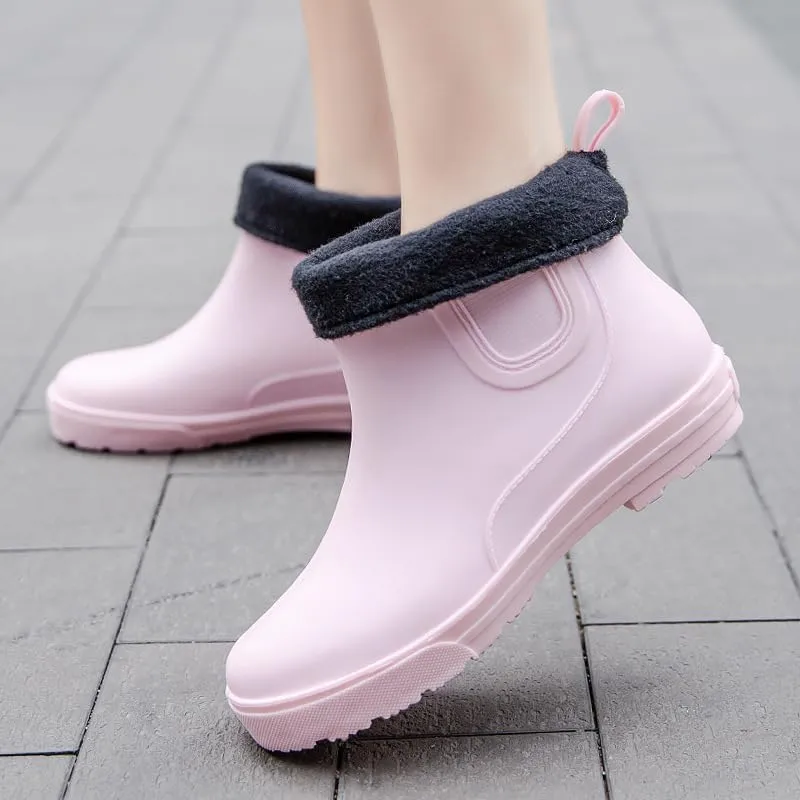 Women's rain Boots for Outdoor wear Fashion Women's rain Boots Plus Velvet Warm Waterproof Non-Slip wear-Resistant Adult Water Shoes Solid Color Rubber Shoes