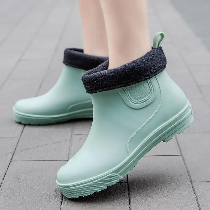 Women's rain Boots for Outdoor wear Fashion Women's rain Boots Plus Velvet Warm Waterproof Non-Slip wear-Resistant Adult Water Shoes Solid Color Rubber Shoes