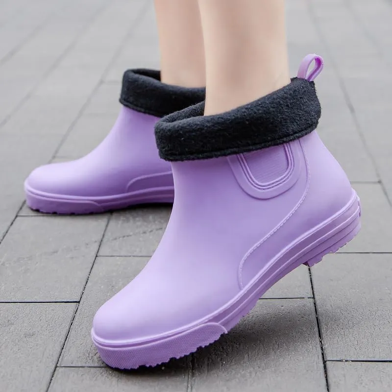 Women's rain Boots for Outdoor wear Fashion Women's rain Boots Plus Velvet Warm Waterproof Non-Slip wear-Resistant Adult Water Shoes Solid Color Rubber Shoes