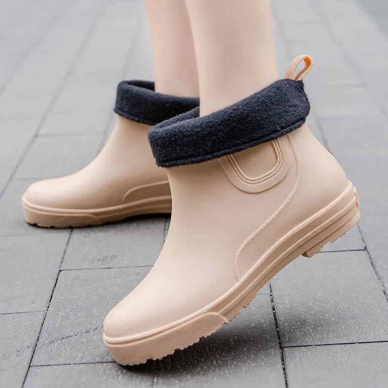 Women's rain Boots for Outdoor wear Fashion Women's rain Boots Plus Velvet Warm Waterproof Non-Slip wear-Resistant Adult Water Shoes Solid Color Rubber Shoes