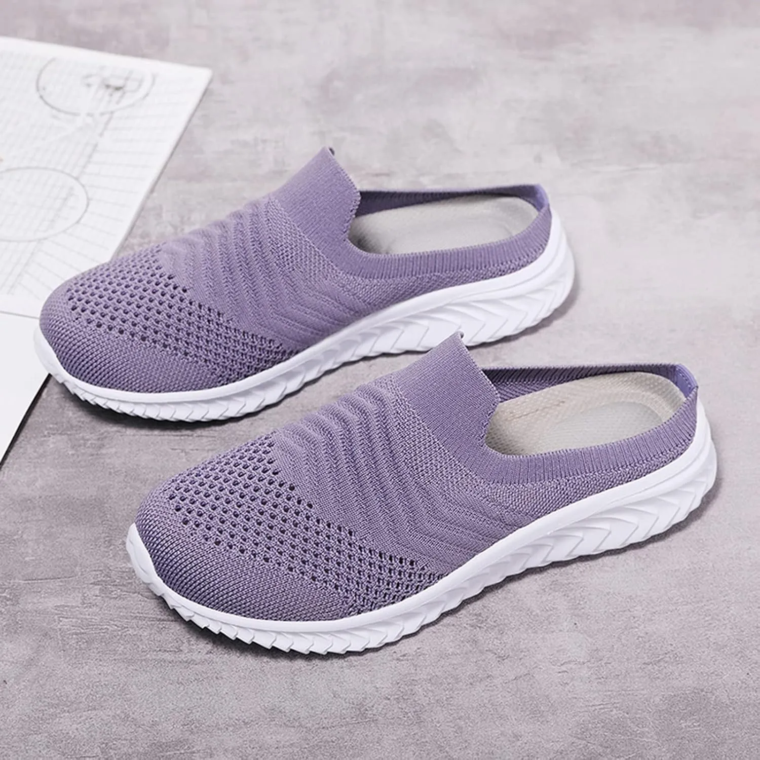 Women's Slip-on Mule Sneakers Lightweight Non Slip Work Shoes Women Flat Feet Men's Shoes Casual White Sneakers White Tennis Shoe White Loafers