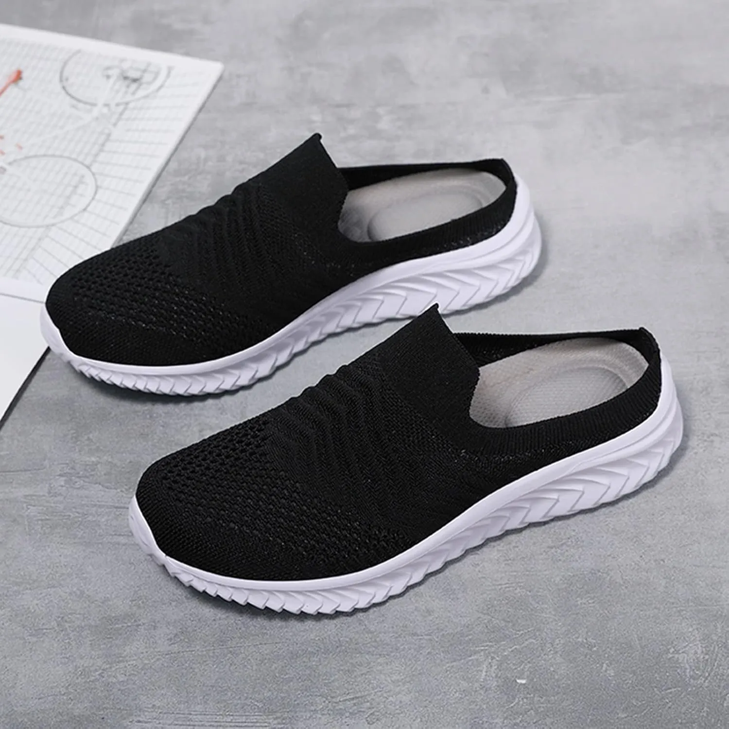 Women's Slip-on Mule Sneakers Lightweight Non Slip Work Shoes Women Flat Feet Men's Shoes Casual White Sneakers White Tennis Shoe White Loafers