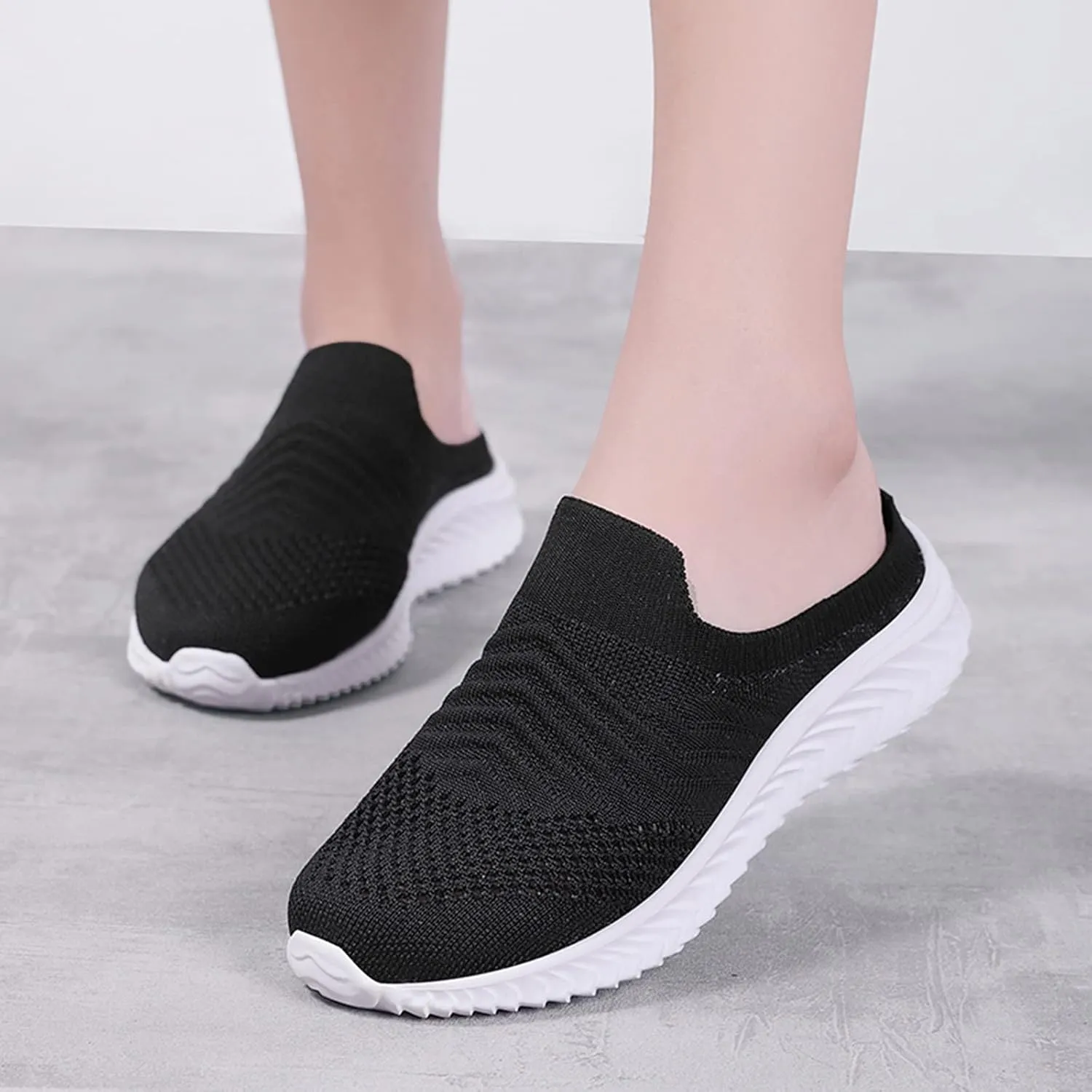 Women's Slip-on Mule Sneakers Lightweight Non Slip Work Shoes Women Flat Feet Men's Shoes Casual White Sneakers White Tennis Shoe White Loafers