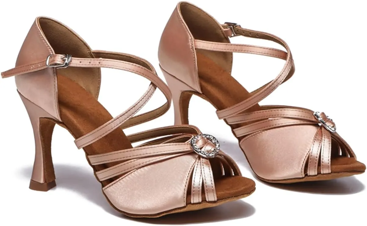 Women's Stylish Open Toe Ballroom Latin Tango Rumba Party Wedding Practice Dance Shoes