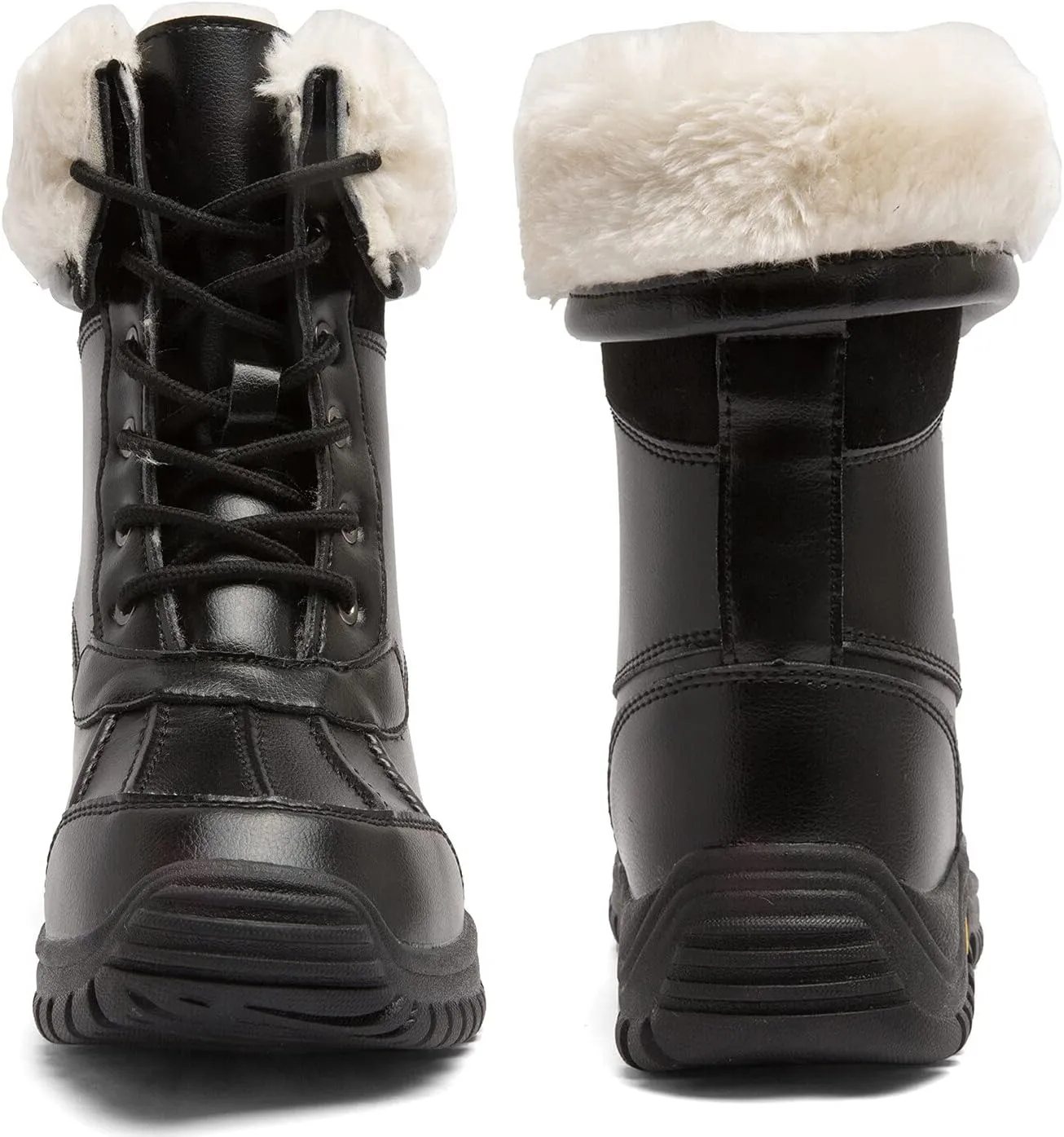 Women's Winter Boots Waterproof Warm Faux Fur Lined Ladies Snow Boots Fashion Mid Carf Leather Duck Boots Lace Up Insulated