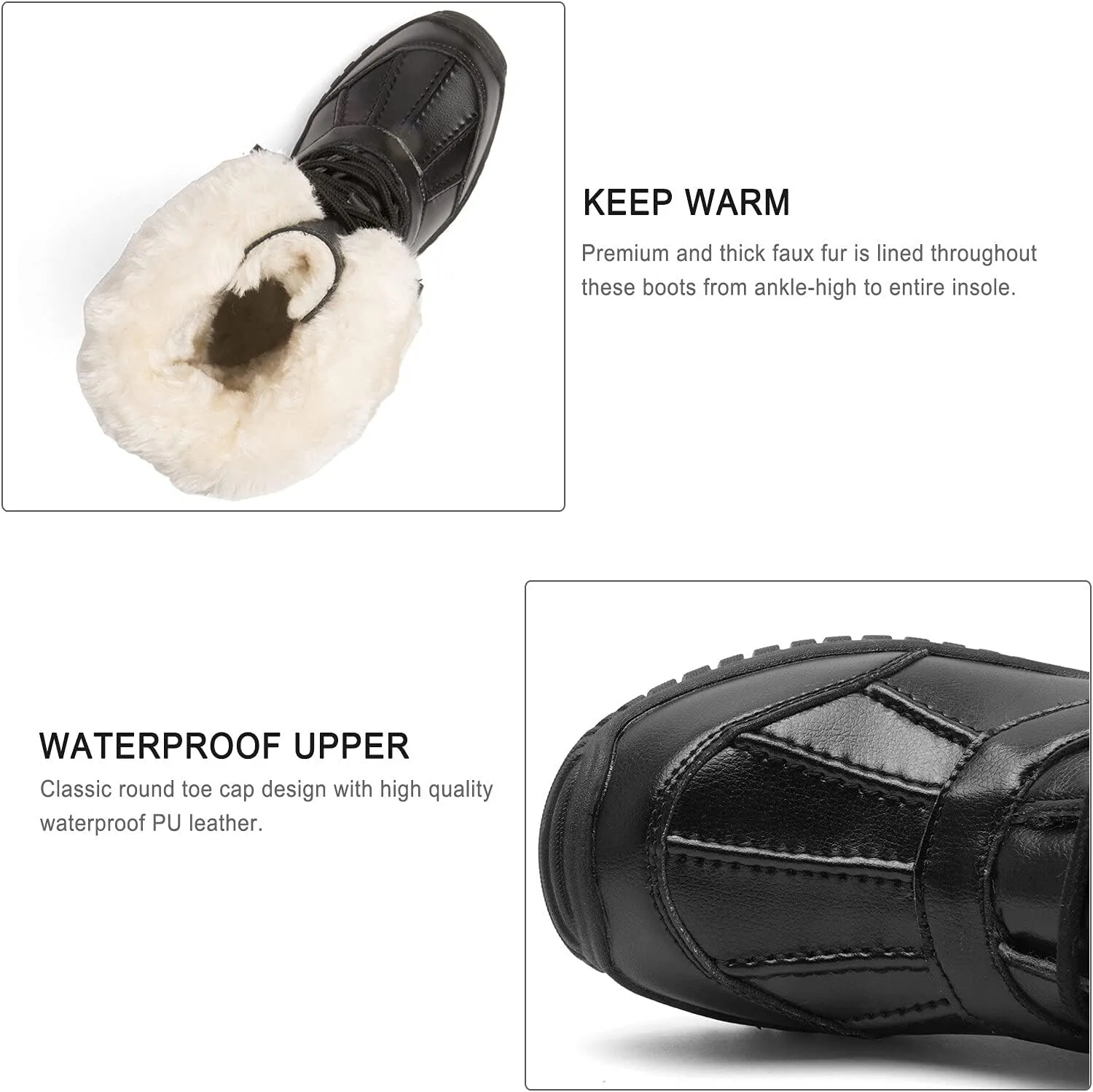 Women's Winter Boots Waterproof Warm Faux Fur Lined Ladies Snow Boots Fashion Mid Carf Leather Duck Boots Lace Up Insulated