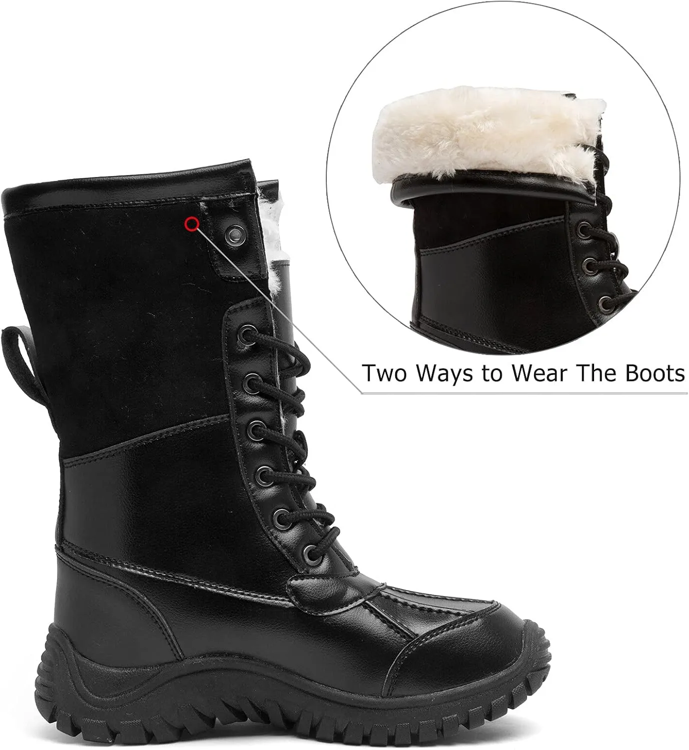 Women's Winter Boots Waterproof Warm Faux Fur Lined Ladies Snow Boots Fashion Mid Carf Leather Duck Boots Lace Up Insulated