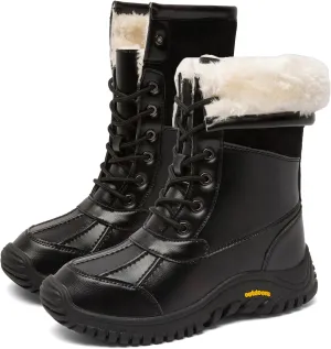 Women's Winter Boots Waterproof Warm Faux Fur Lined Ladies Snow Boots Fashion Mid Carf Leather Duck Boots Lace Up Insulated