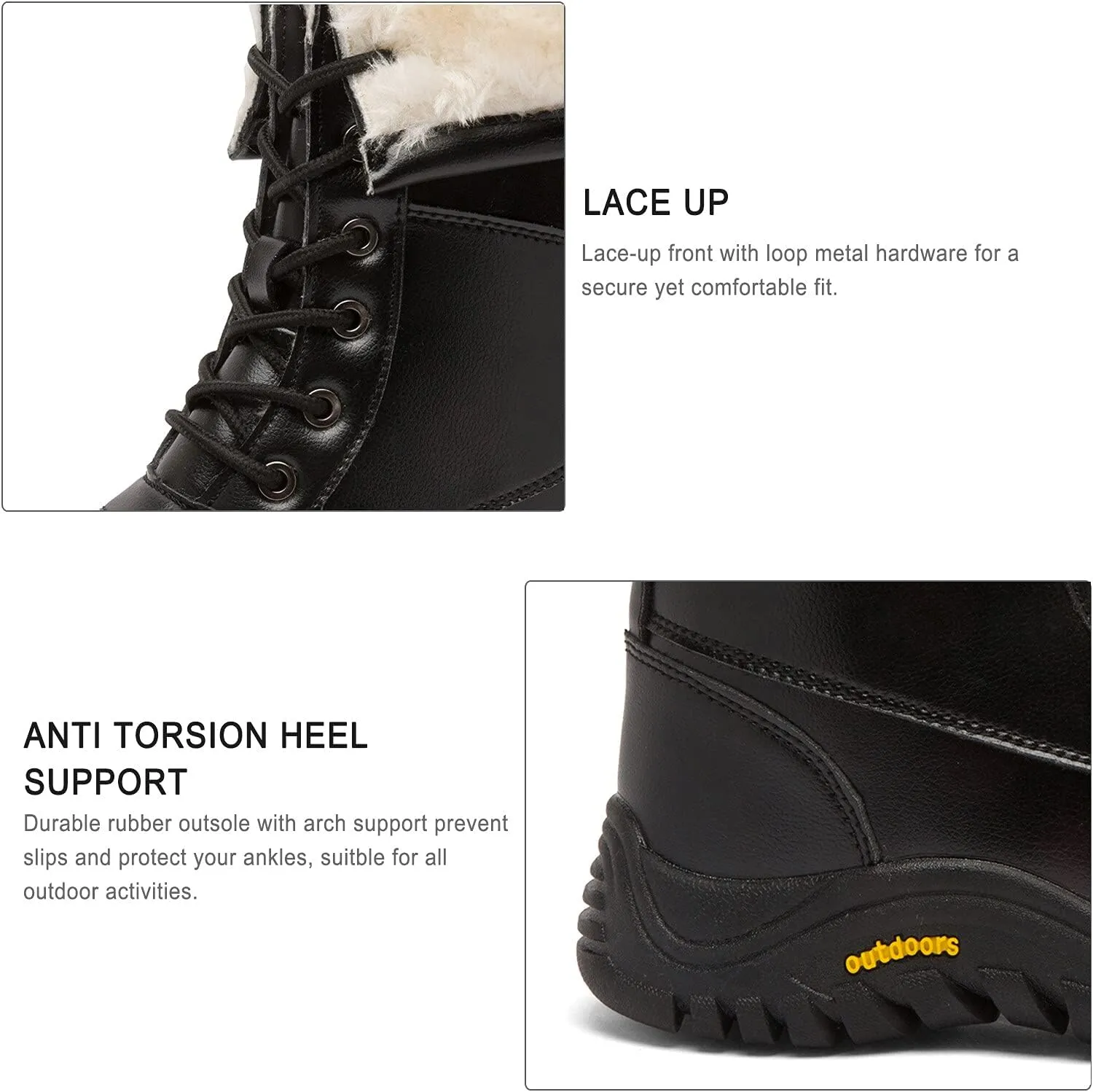 Women's Winter Boots Waterproof Warm Faux Fur Lined Ladies Snow Boots Fashion Mid Carf Leather Duck Boots Lace Up Insulated