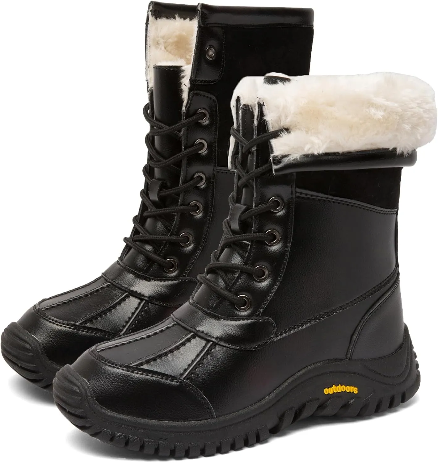 Women's Winter Boots Waterproof Warm Faux Fur Lined Ladies Snow Boots Fashion Mid Carf Leather Duck Boots Lace Up Insulated