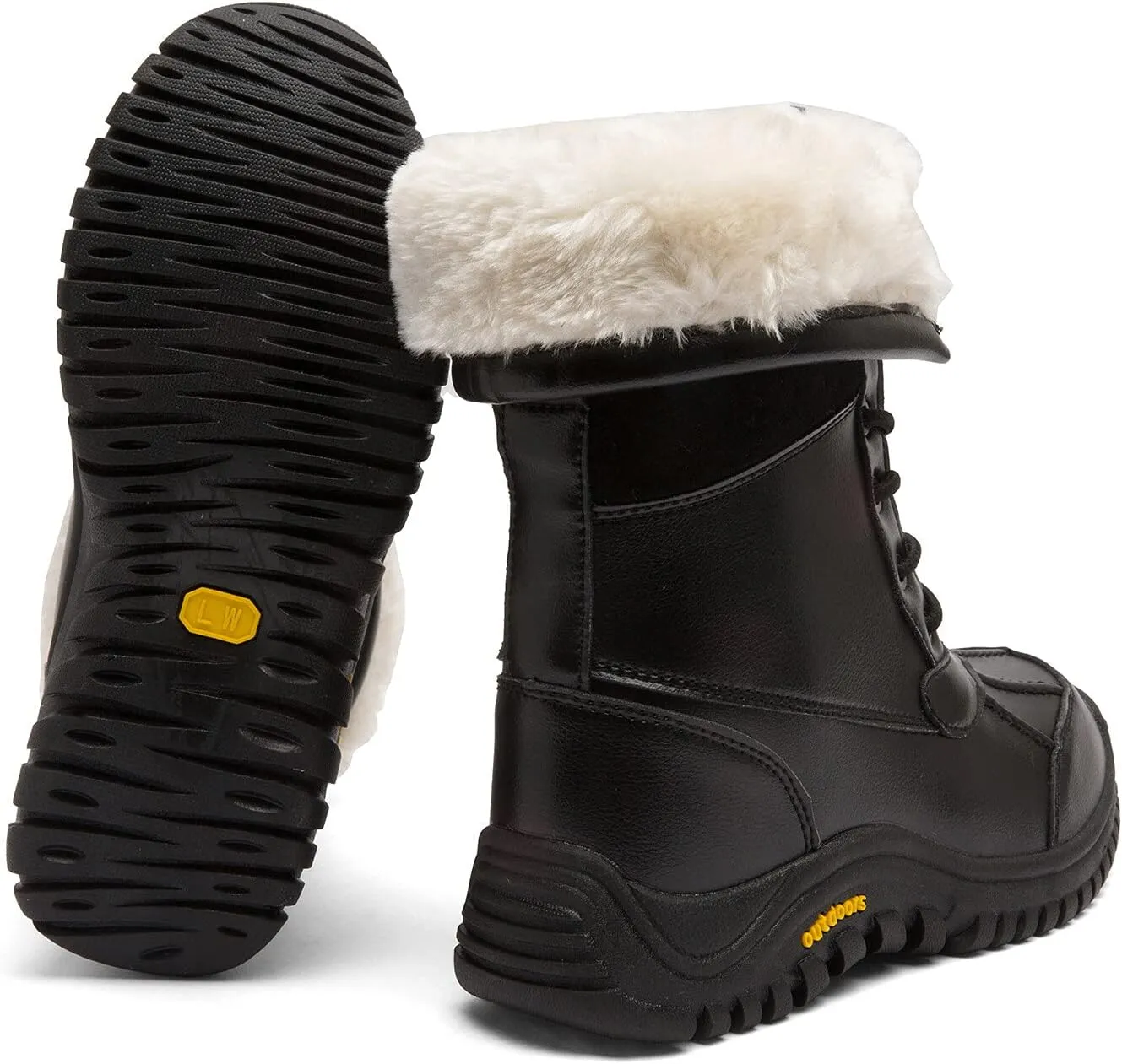 Women's Winter Boots Waterproof Warm Faux Fur Lined Ladies Snow Boots Fashion Mid Carf Leather Duck Boots Lace Up Insulated